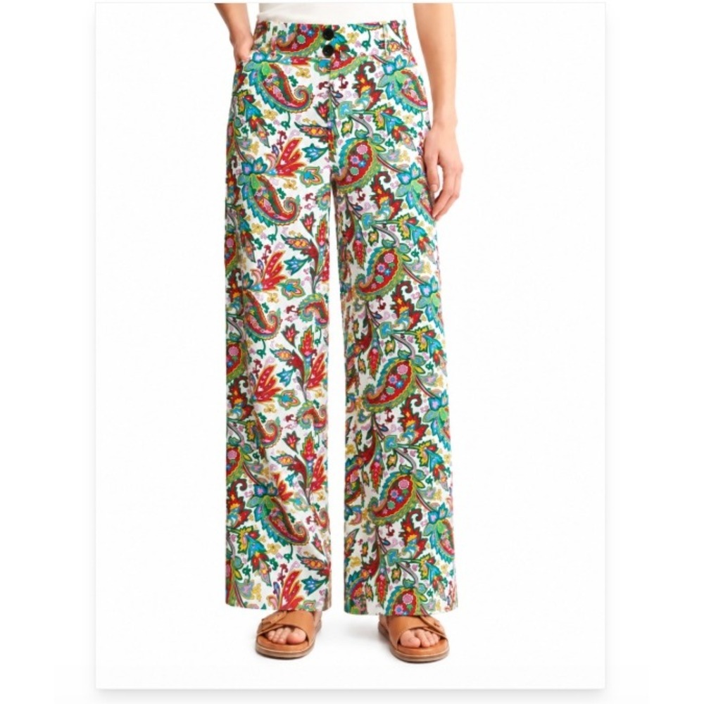 Boden Womens 2P Westbourne Paisley 100% Linen Wide Leg Pants